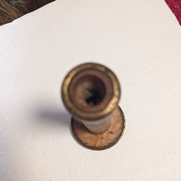 Vintage Rustic Primitive Candlestick Wood Spool Bobbin Brass Industrial Textile - Picture 5 of 7